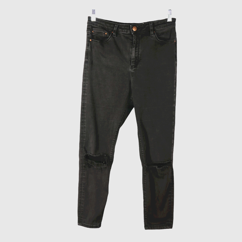 Asos Denim Black Jeans 30 x 24.5 High Rise Cropped Distressed Stretch Skinny - Picture 1 of 8